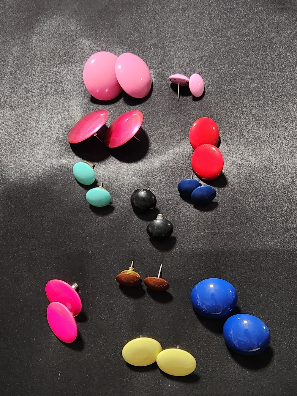 Colorful Round Stud Earrings Set - Pink, Blue, Red, Yellow, Black, Mint